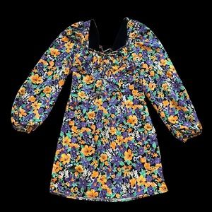 BERSHKA WOMEN FLORAL PURPLE COMBO PRINT LONG SLEEVE MINI DRESS